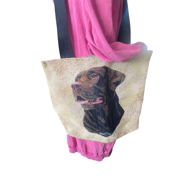 Robert May Brown Labrador Retriever Needlepoint Tote M Textile Art Shopper Bag - Picture 1 of 9